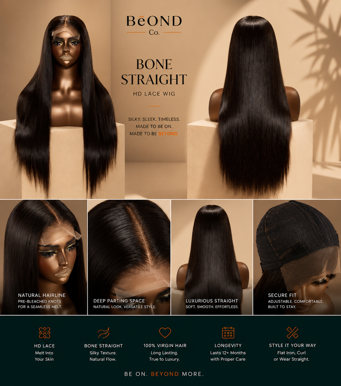 BēOND Co. Bone Straight HD Lace Wig